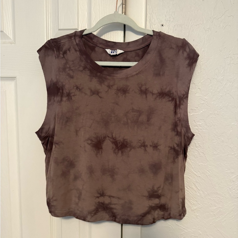 JoyLab Brown/Grey Tie-Dye Muscle Cropped sleeveless Tee
